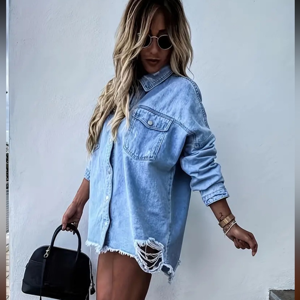 Distressed Jean Top - Picture 6 of 7